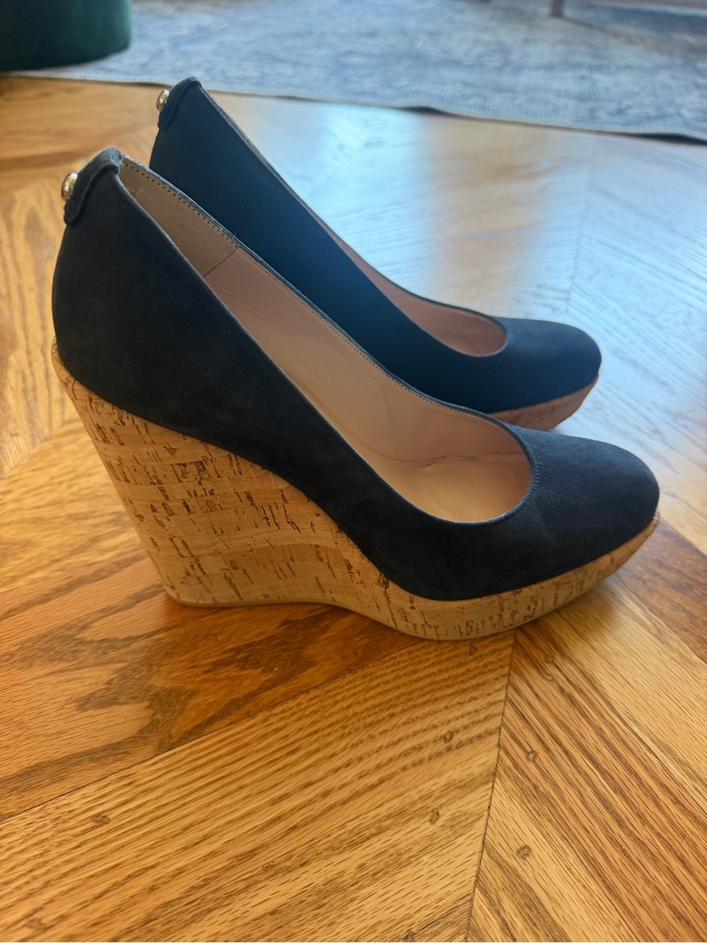 Stuart Weitzman Navy Suede Cork Wedge Pumps Women’s - Picture 2 of 7